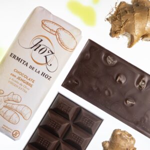 Tableta de chocolate negro artesano con aceite de oliva virgen extra (AOVE) con jengibre 105g