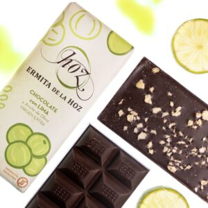 Tableta de chocolate negro artesano con aceite de oliva virgen extra (AOVE) con lima 105g