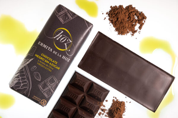 Tableta de chocolate negro SIN AZUCAR artesano con aceite de oliva virgen extra (AOVE) 105g